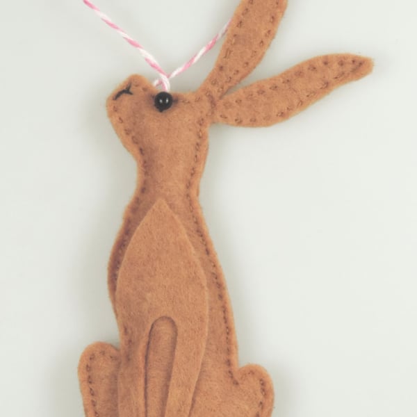 Brown Hare in Felt, handmade hanging decoration, Twig Tree, Cute Easter Hare.