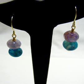 Turquoise and Lilac Agate Earrings.