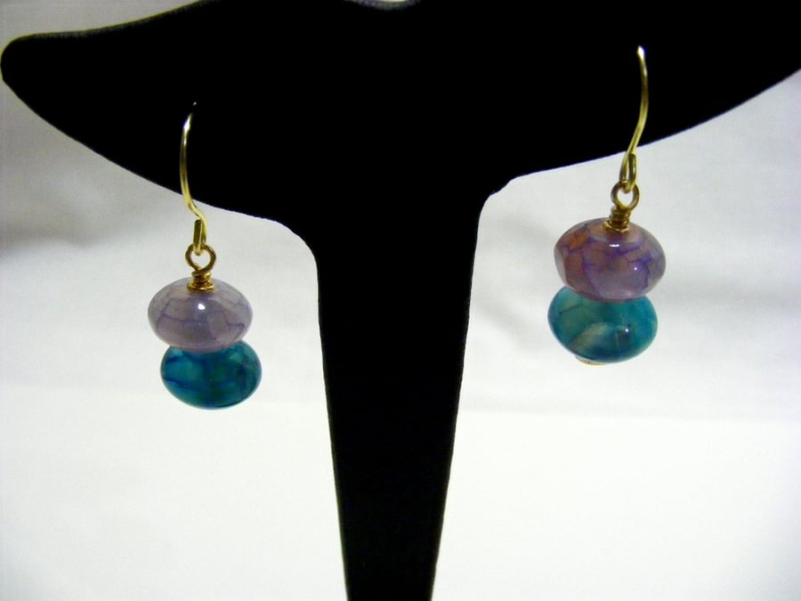 Turquoise and Lilac Agate Earrings.