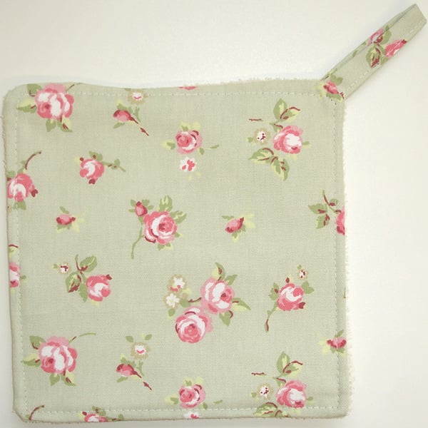 Pot Holder Potholder Kitchen Grab Mat Pad Pink Rosebud Green Roses