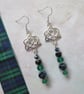 Silver Tone Celtic Triquetra Knot & Crystal Tartan Match Beaded Earrings  - Image 2