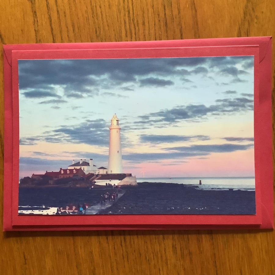 Handmade photo card 'Sunset at St Mary's Lighthouse'