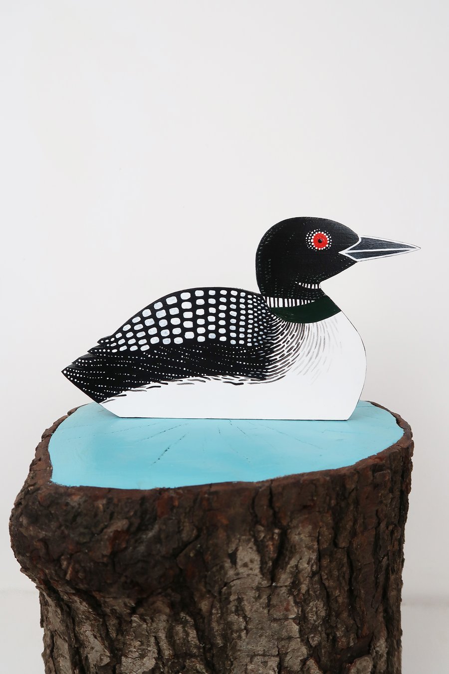 Loon ornament, hand painted wooden diver bird art, water bird decoration.
