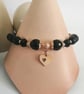 Rose gold & black beaded bracelet heart charm and rhinestones - Image 10