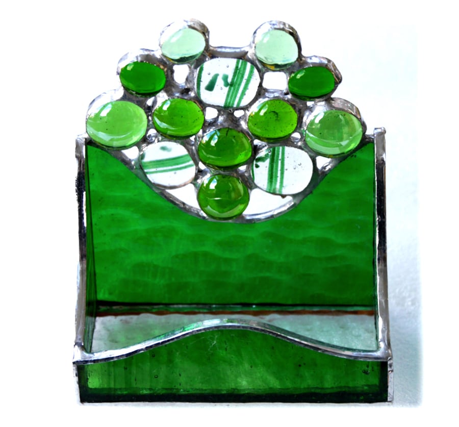 Business Card Holder Handmade Stained Glass Green 011