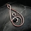 Copper Wire Weave Pendant with Black Onyx Bead
