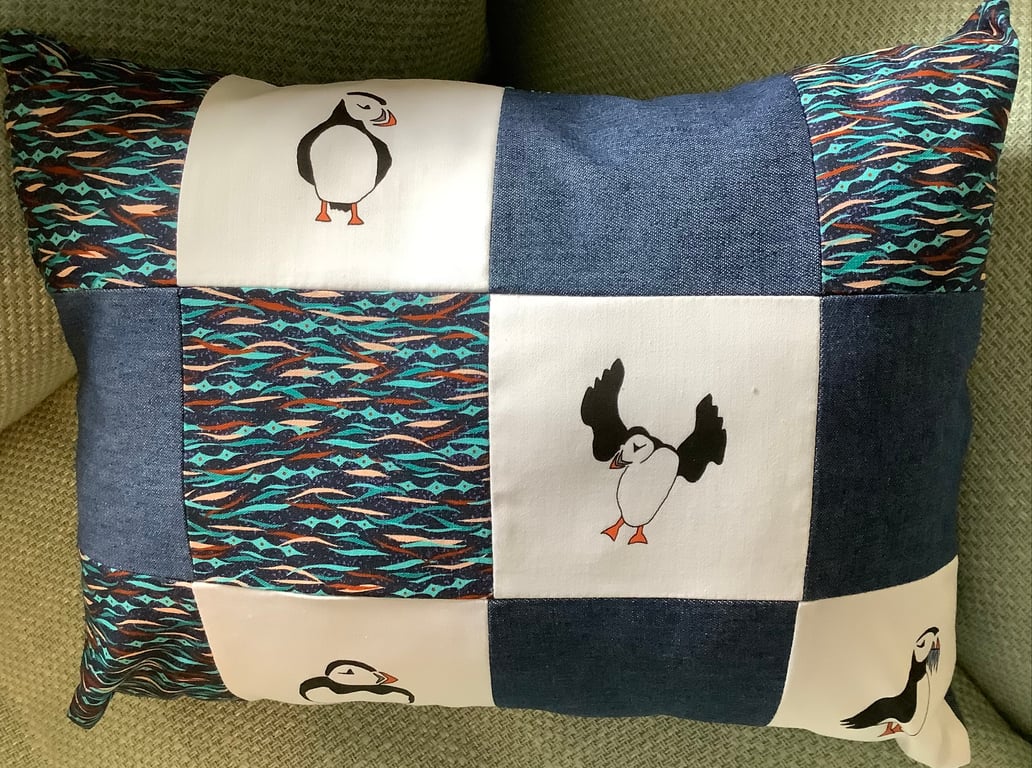 Puffin Patchwork Cushion