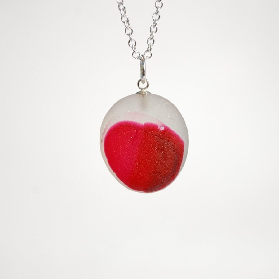 Red and white end-of-day sea glass pendant