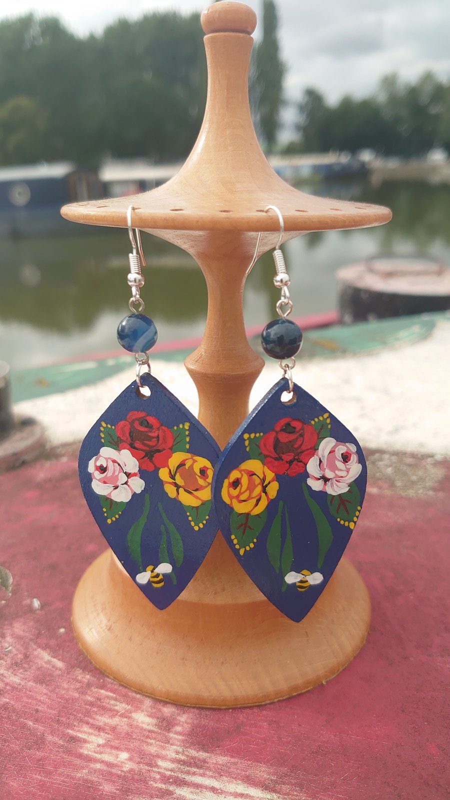Hand painted Rose and Castle earrings 