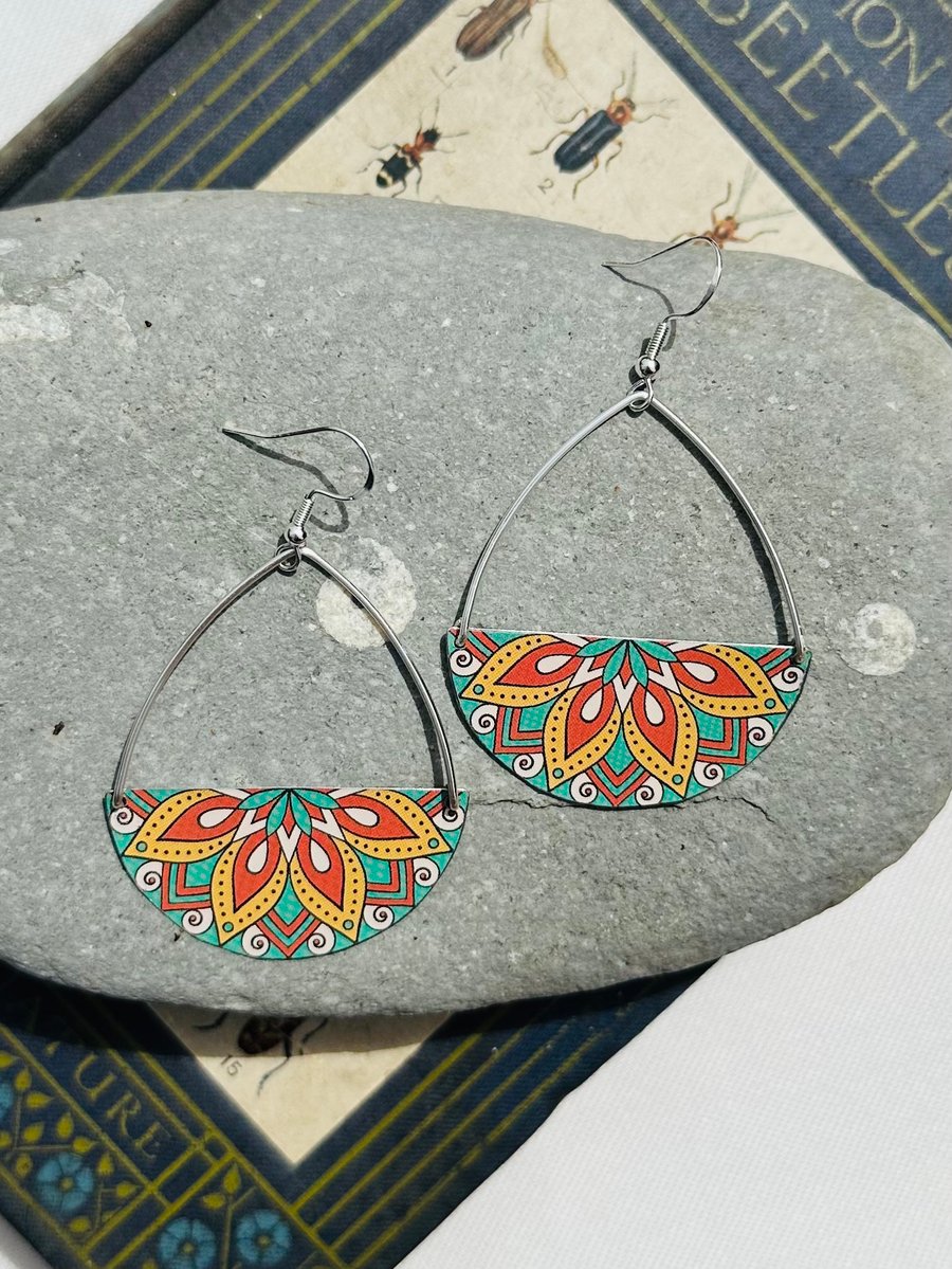 Mandala style recycled tin earrings 