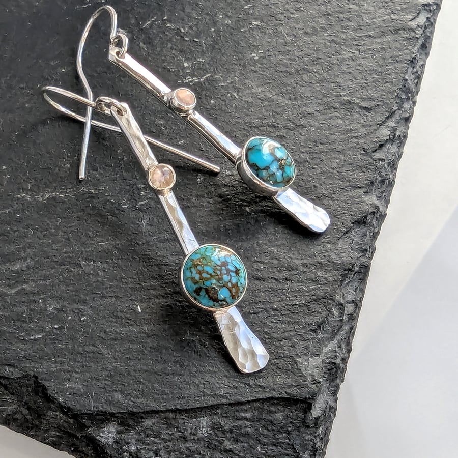 NATURAL TURQUOISE & MOONSTONE Handmade Silver drop earrings
