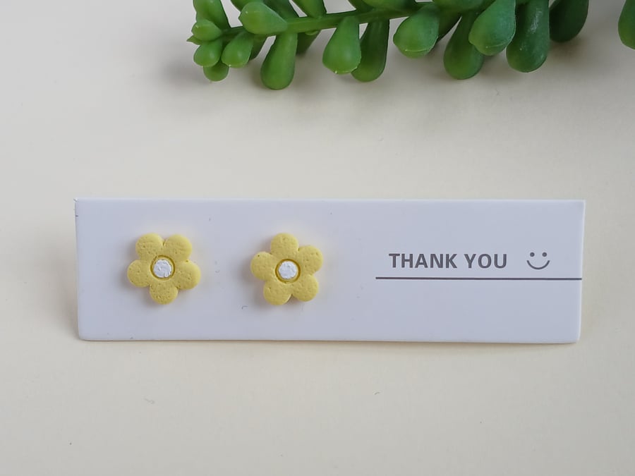 Small Yellow Polymer Clay Daisy Stud Earrings