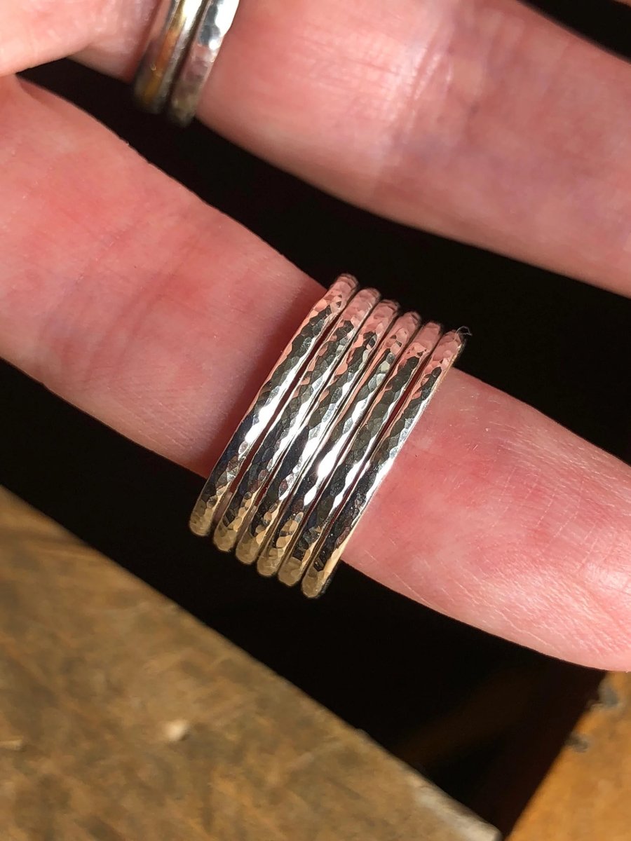 Hammered Sterling silver slim ring, silver band