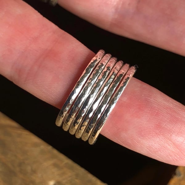 Hammered Sterling silver slim ring, silver band