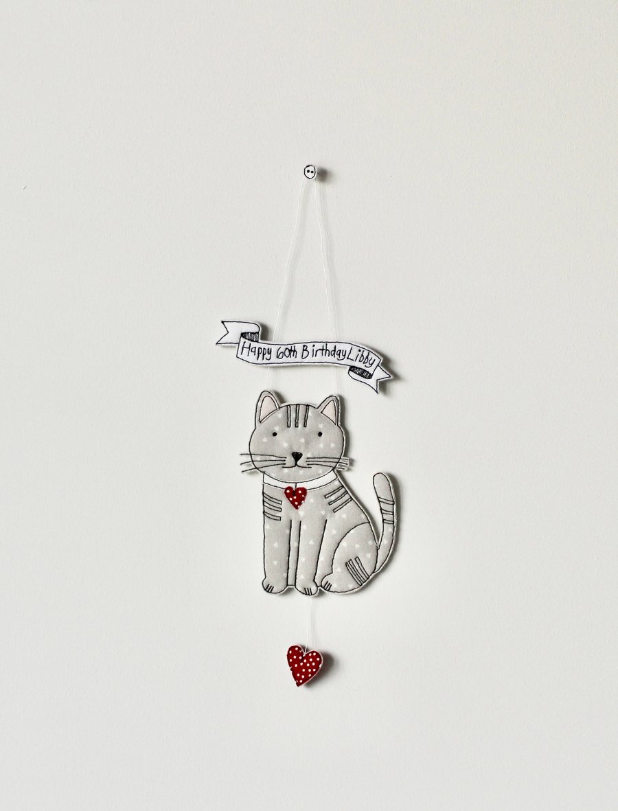 Special Order for Kathy - 'Happy 60th Birthday Libby' Smiling Cat Decoration