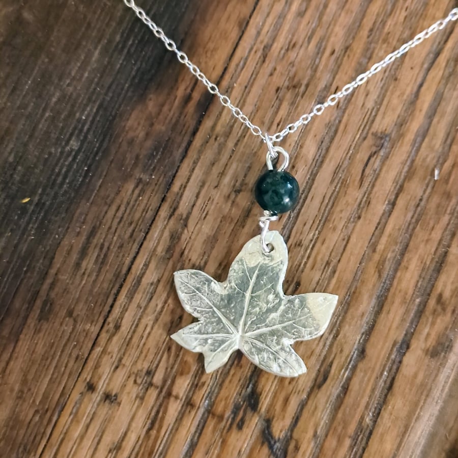 Field Maple leaf silver and green aventurine necklace