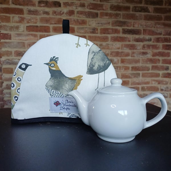 Tea Cosy in Charcoal coloured Funky Chickens Fabric