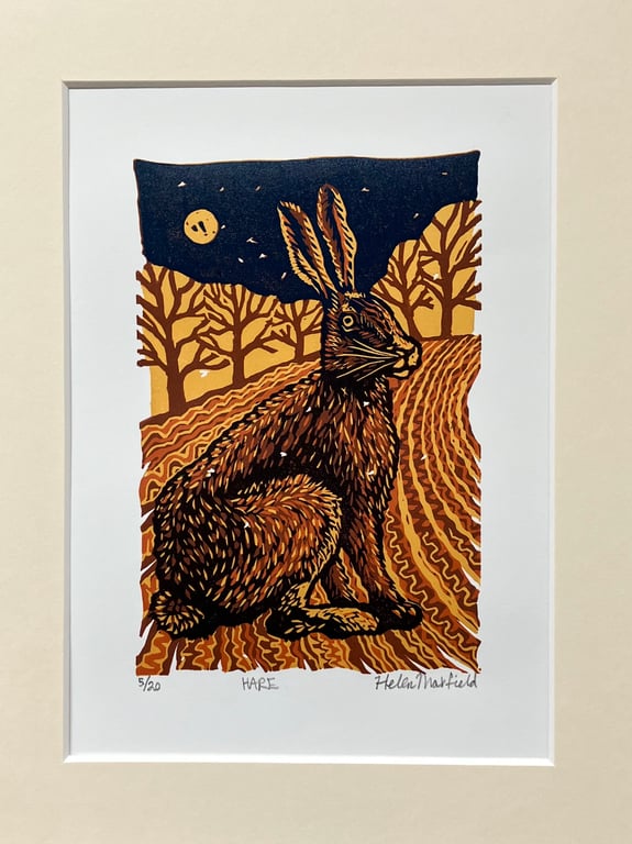 ‘Hare’ original lino print