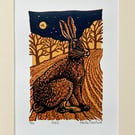 ‘Hare’ original lino print