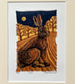 ‘Hare’ original lino print