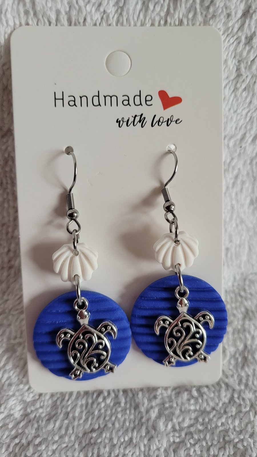 Image of Handmade Polymer Clay Shell and Turtle Earrings, 316 Surgical Stainless Steel