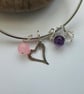 Silver Bangle with amethyst, rose quartz, heart charm and Swarovski crystal  - Image 1