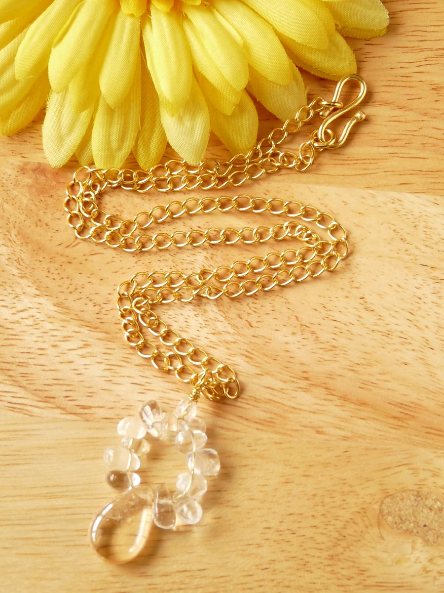 Champagne & Lemon Quartz Pendant Necklace - Genuine Gemstone