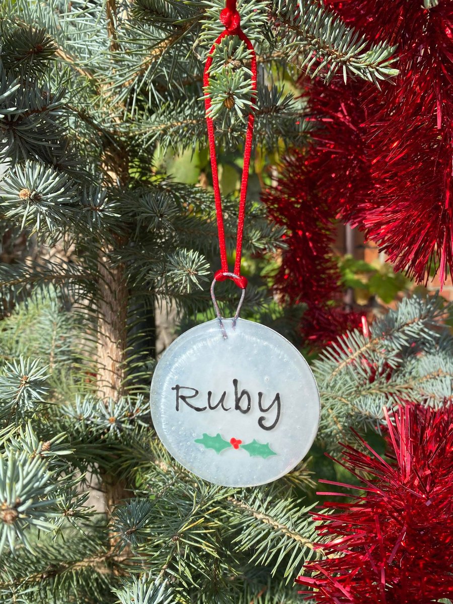 Fused Glass Personalised Christmas Hanging Bauble Decoration
