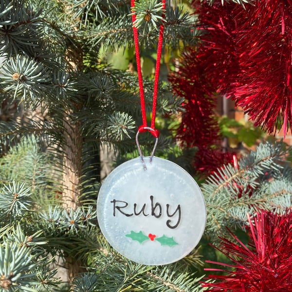 Fused Glass Personalised Christmas Hanging Bauble Decoration