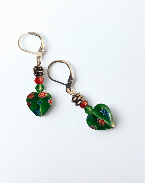 Green Millefiori Hearts