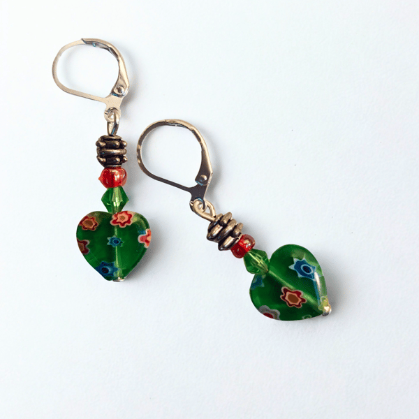 Green Millefiori Hearts