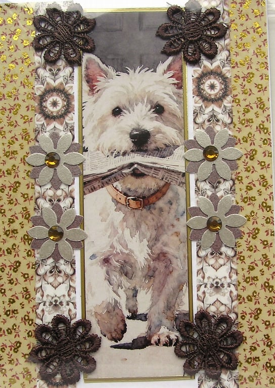 West Highland Terrier Dog - Hand Crafted Decoupage Greeting Card - Blank (3310)