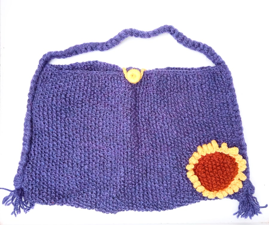 Blue Sunflower Hand Knitted Bag - UK Free Post