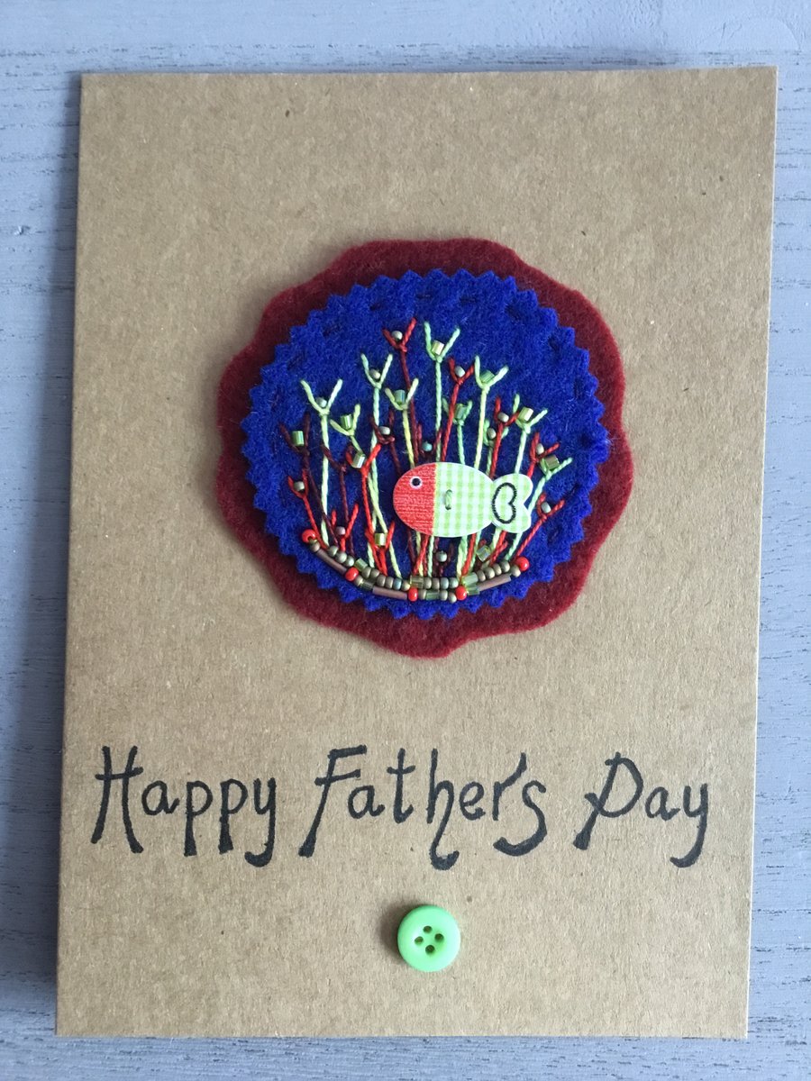 Hand Embroidered Gone Fishing Fathers Day Card