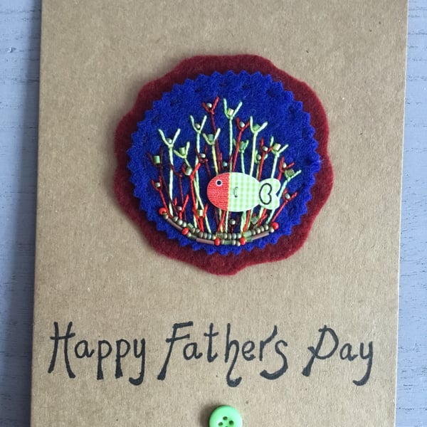 Hand Embroidered Gone Fishing Fathers Day Card