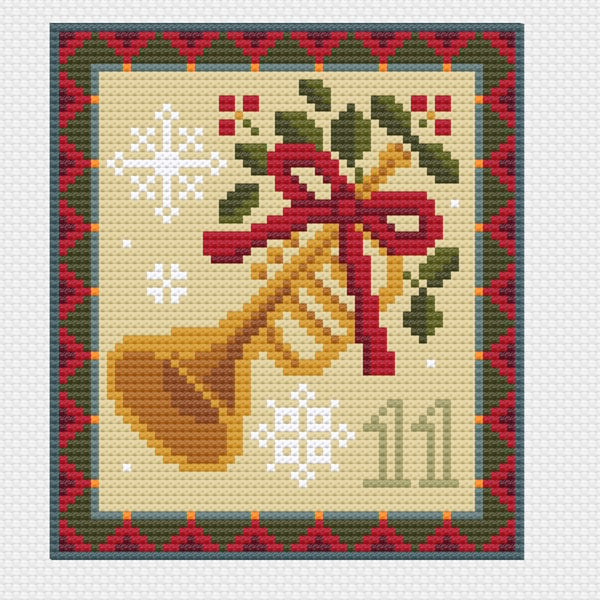 094K Cross Stitch pattern 12 days of Christmas, 11th Day Eleven Pipers Piping 