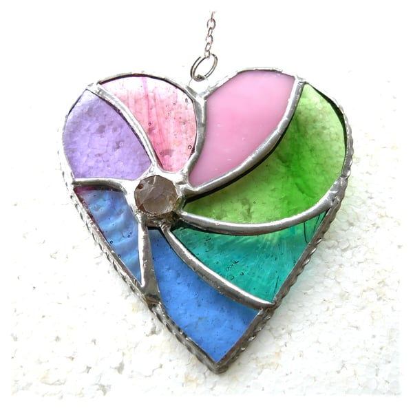 Pastel Swirl Heart Stained Glass Suncatcher Handmade Gift