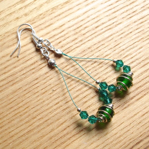 Green Spiral Loop Bead Earrings, Gorgeous Stocking Filler for Her