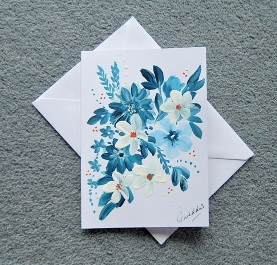 original art hand painted floral greetings card ( ref F 90 )