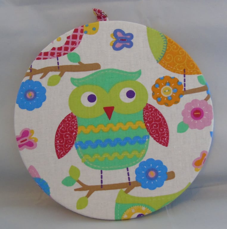 Fabric-Covered Cork Pinboard – Owl & Floral Design
