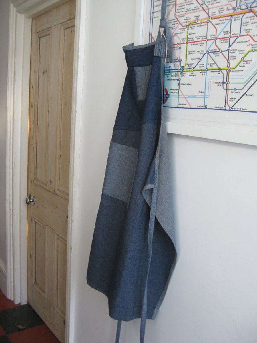 Mens Denim Apron - Contemporary Boro, Rustic, Adjustable, One-Of-A-Kind. Unisex