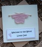 New Baby Girl Birth Congratulations Handmade Card with Knitted Jumper Size 5"x5"