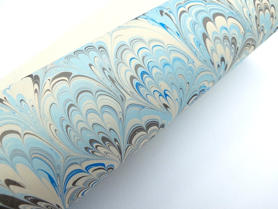 A4 Marbled paper sheet peacock pattern pastel blue slight second 