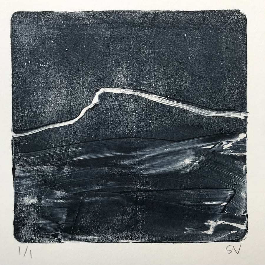 Moorland landscape - unique monoprint inspired by the Peak District 