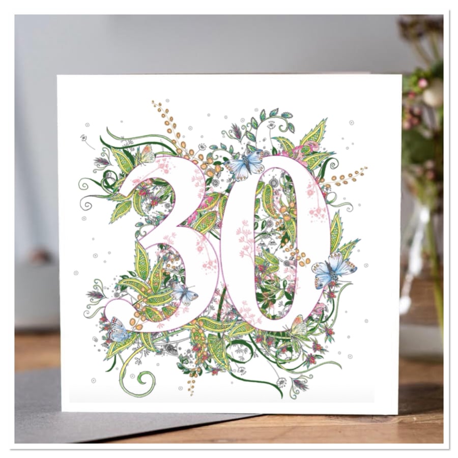 Flower Meadow AGE 30 Birthday Card 
