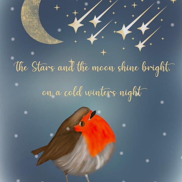 Robin Christmas Card - The Moon & Stars Shine Bright