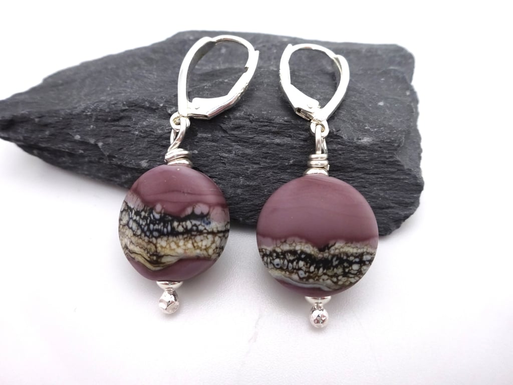 purple sands lampwork glass earrings