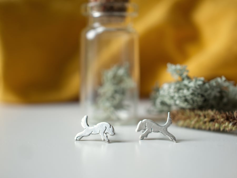 Eco Silver Handcut Wolf Stud earrings
