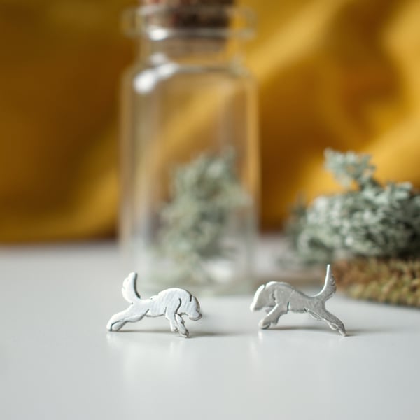 Eco Silver Handcut Wolf Stud earrings