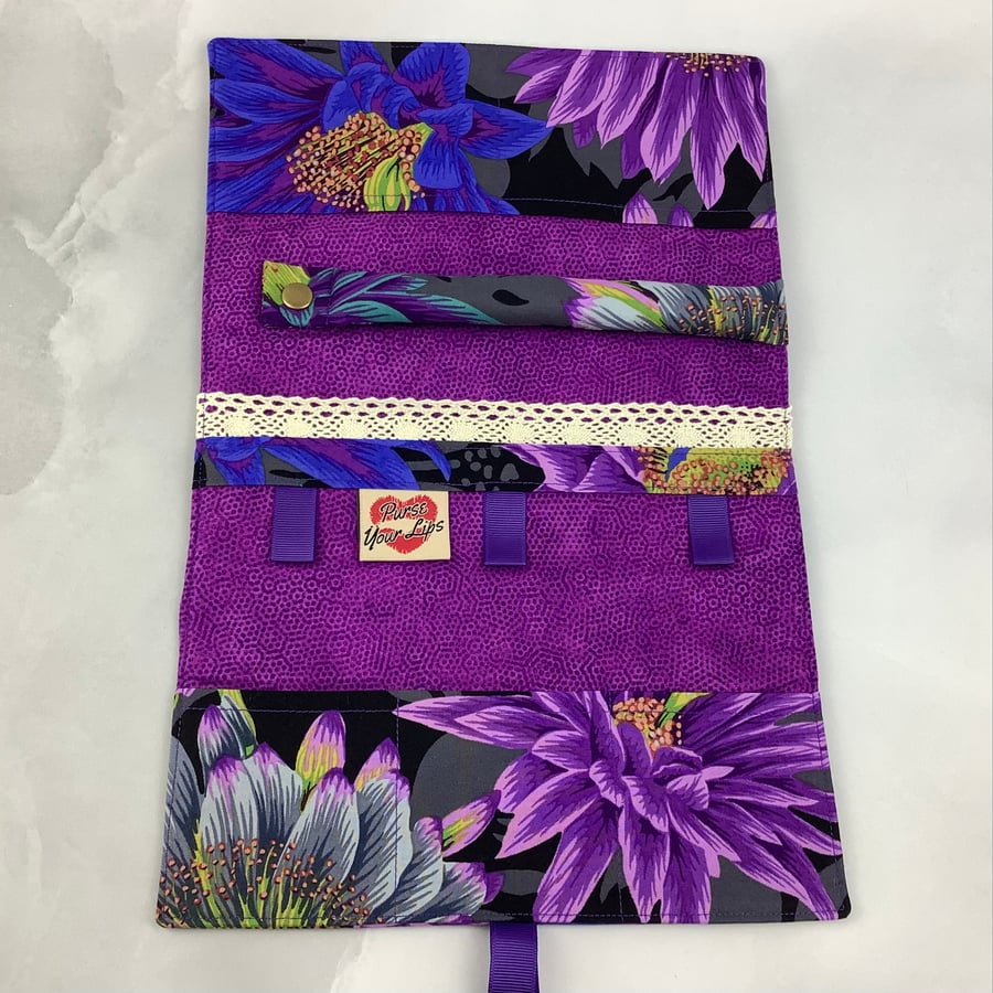 Floral jewellery wrap, Flowers jewellery roll, Travel organiser, 2 options